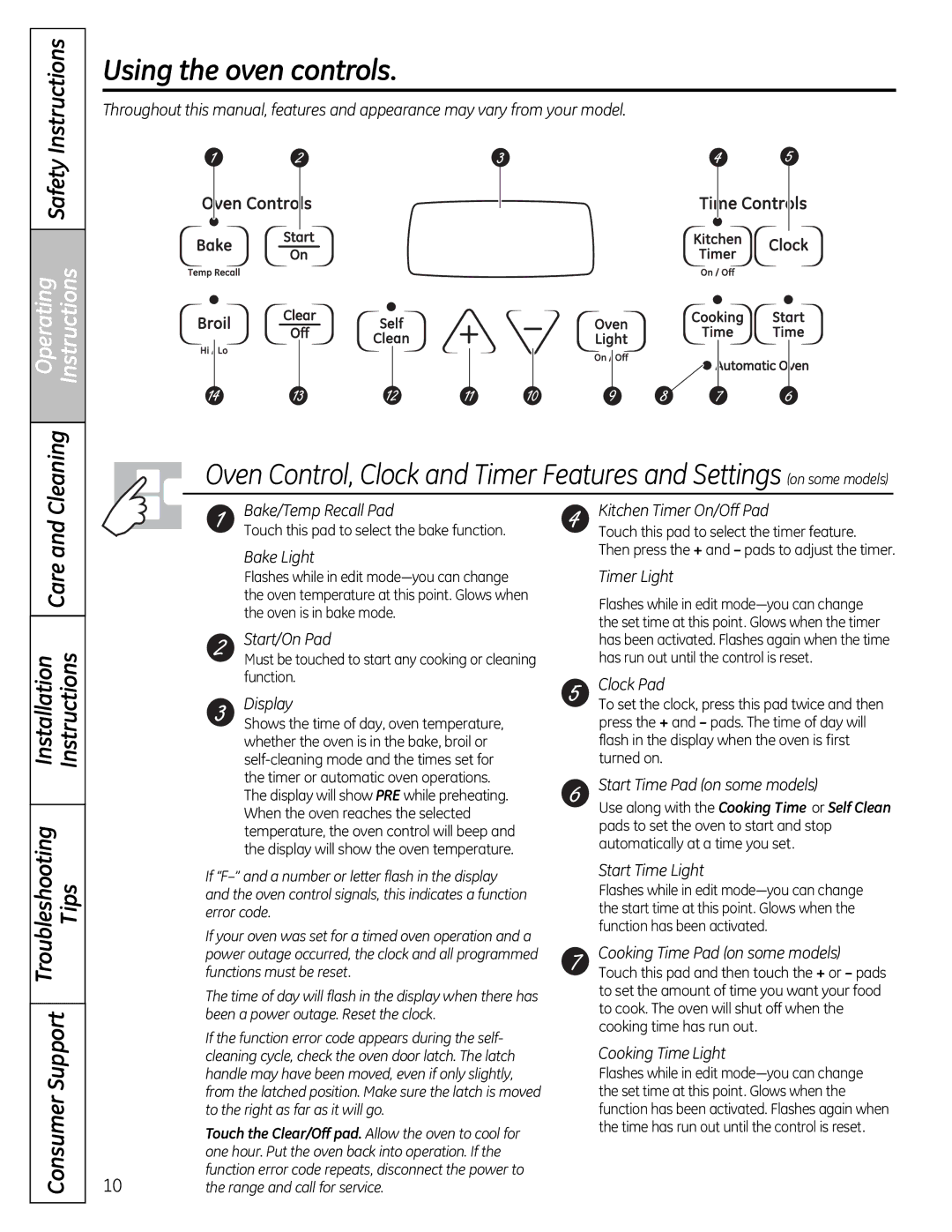 GE JGB428SERSS, 49-85179 installation instructions Using the oven controls, Touch this pad to select the bake function 