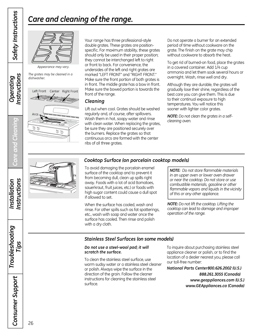 GE 49-85179, JGB428SERSS installation instructions Cleaning, Do not use a steel-wool pad it will scratch the surface 