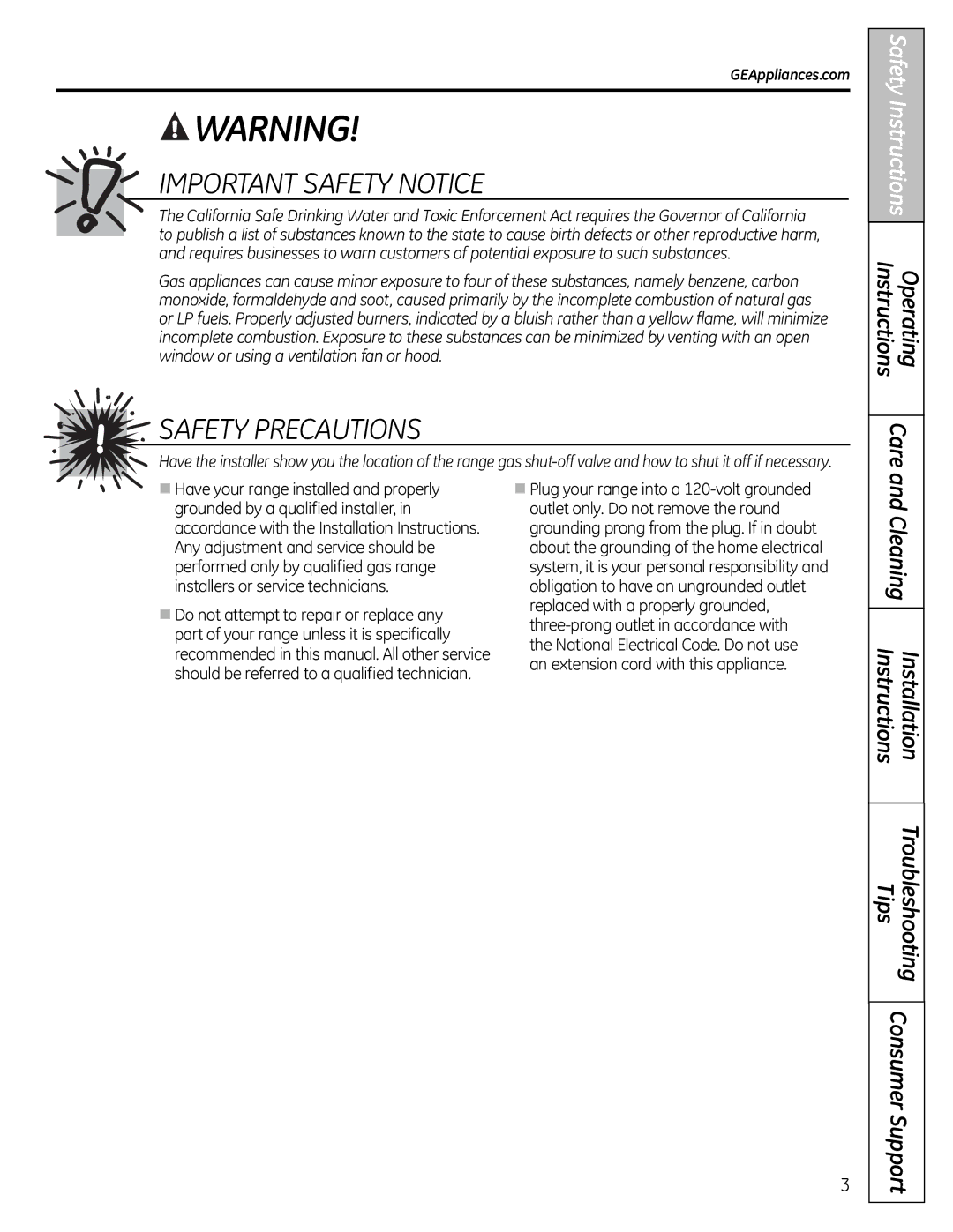 GE 49-85179, JGB428SERSS installation instructions IMPORTaNT SaFeTY NOTICe, GEAppliances.com 