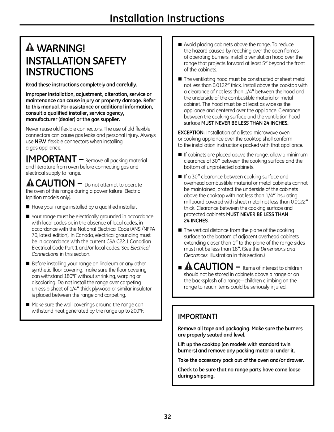 GE 49-85179, JGB428SERSS installation instructions Installation Instructions 