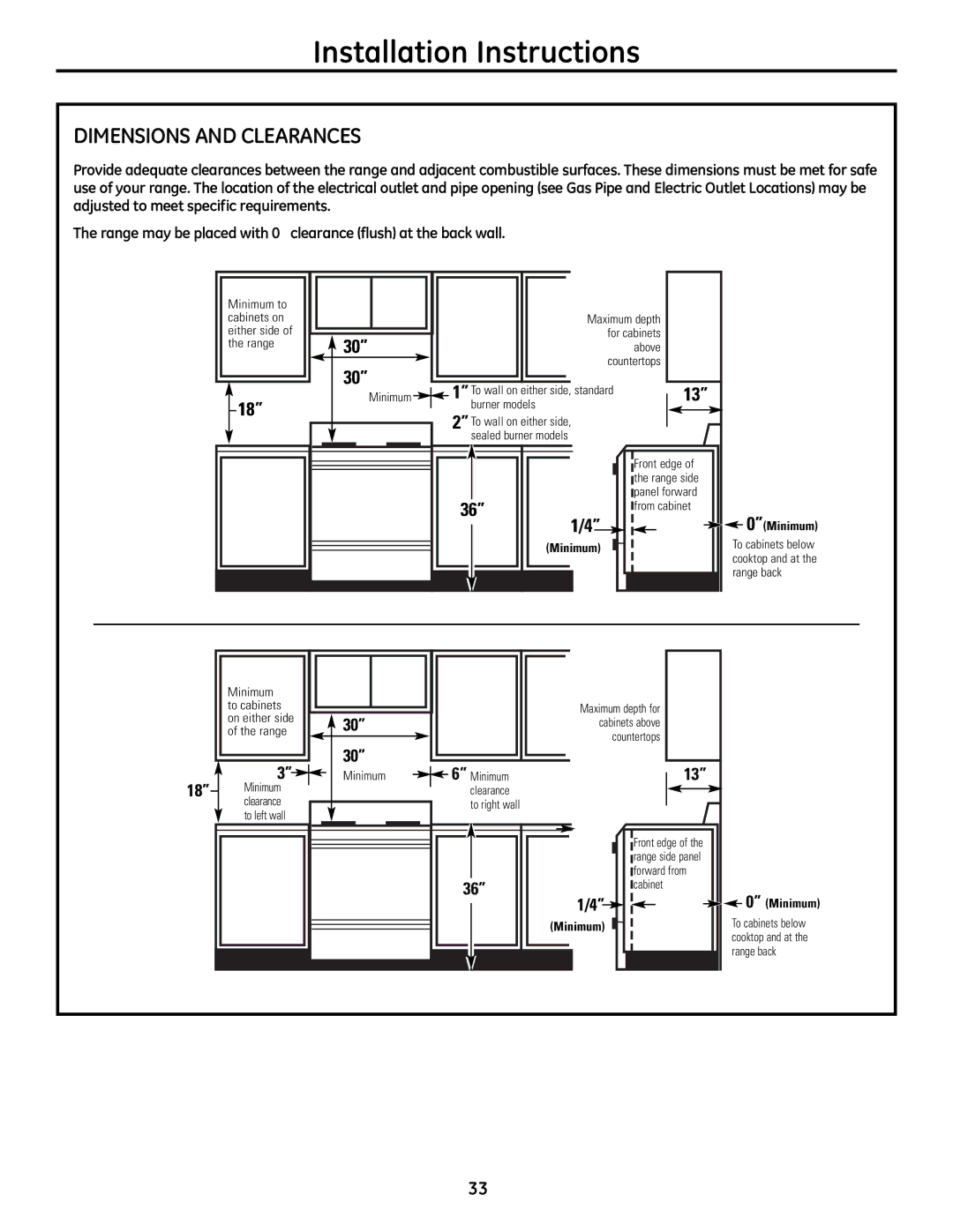 GE 49-85179, JGB428SERSS installation instructions DIMEnSIonS AnD ClEARAnCES, 0Minimum 