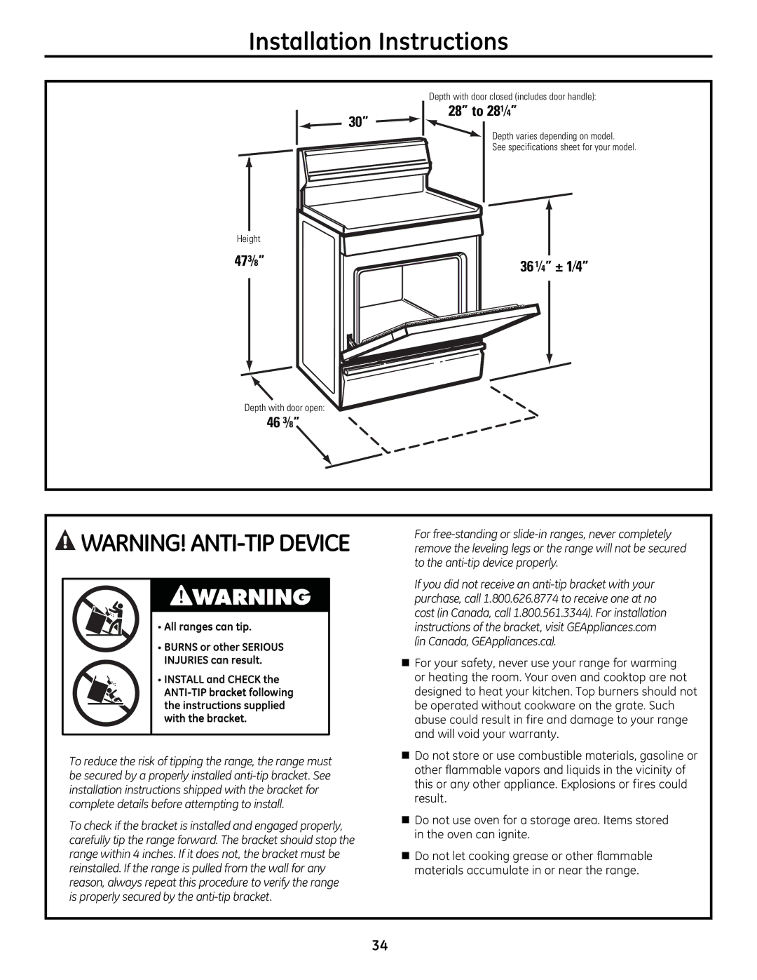 GE JGB428SERSS, 49-85179 installation instructions 473⁄8 