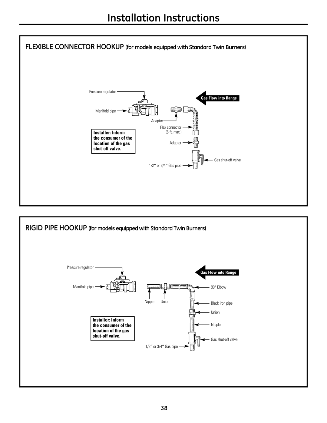 GE 49-85179, JGB428SERSS installation instructions Pressure regulator Manifold pipe 