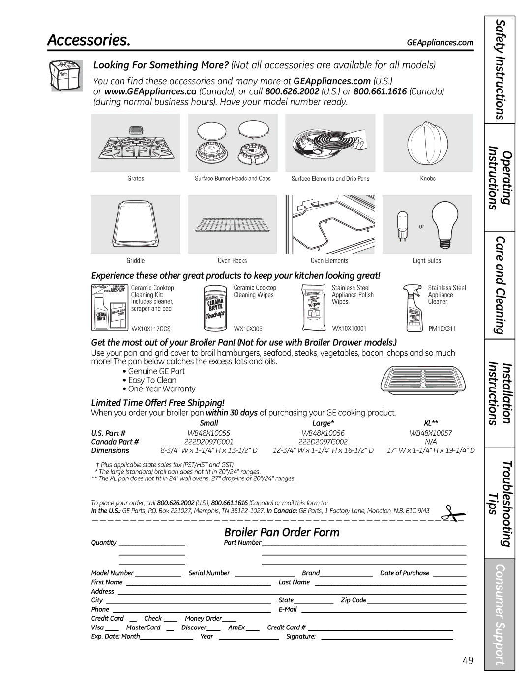 GE JGB428SERSS, 49-85179 installation instructions Accessories, Limited Time Offer! Free Shipping 