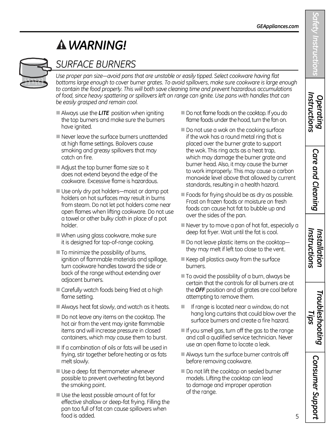 GE 49-85179, JGB428SERSS installation instructions SURFaCe BURNeRS 