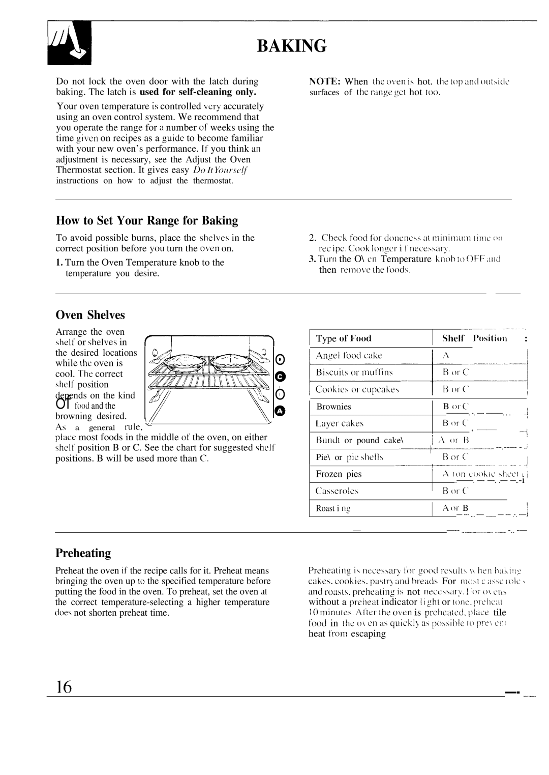 GE 49-8549, 164 D2966P073 warranty How to Set Your Range for Baking, Preheating, Shelf’ Position 