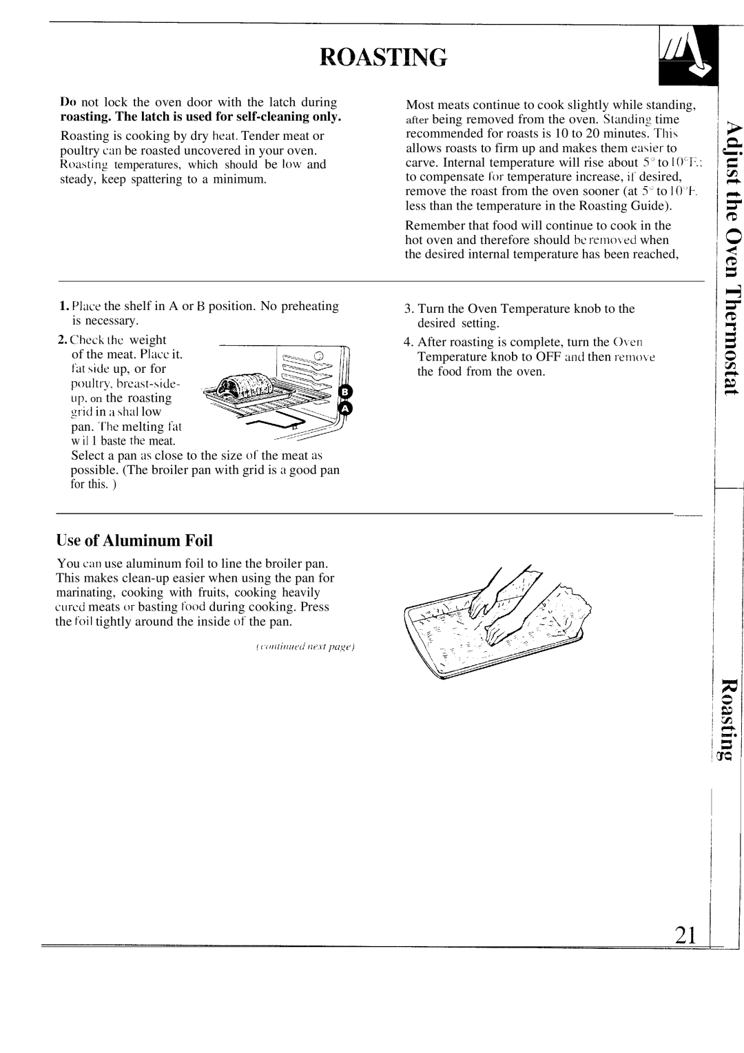 GE 164 D2966P073, 49-8549 warranty Use of Aluminum Foil, Roasting. The latch is used for self-cleaning only 