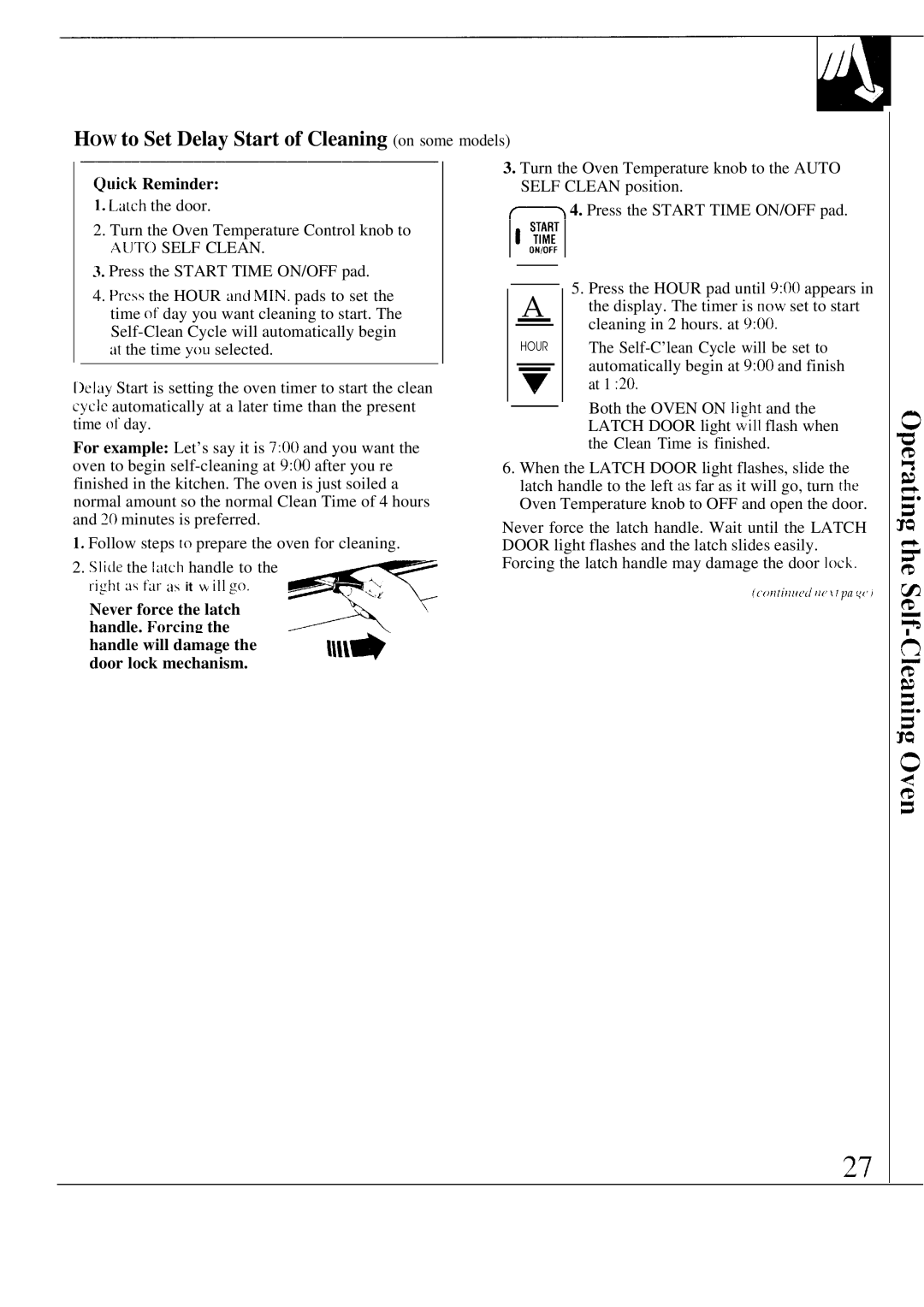 GE 164 D2966P073, 49-8549 warranty HOW to Set Delay Start of Cleaning on some models, @ick Reminder 