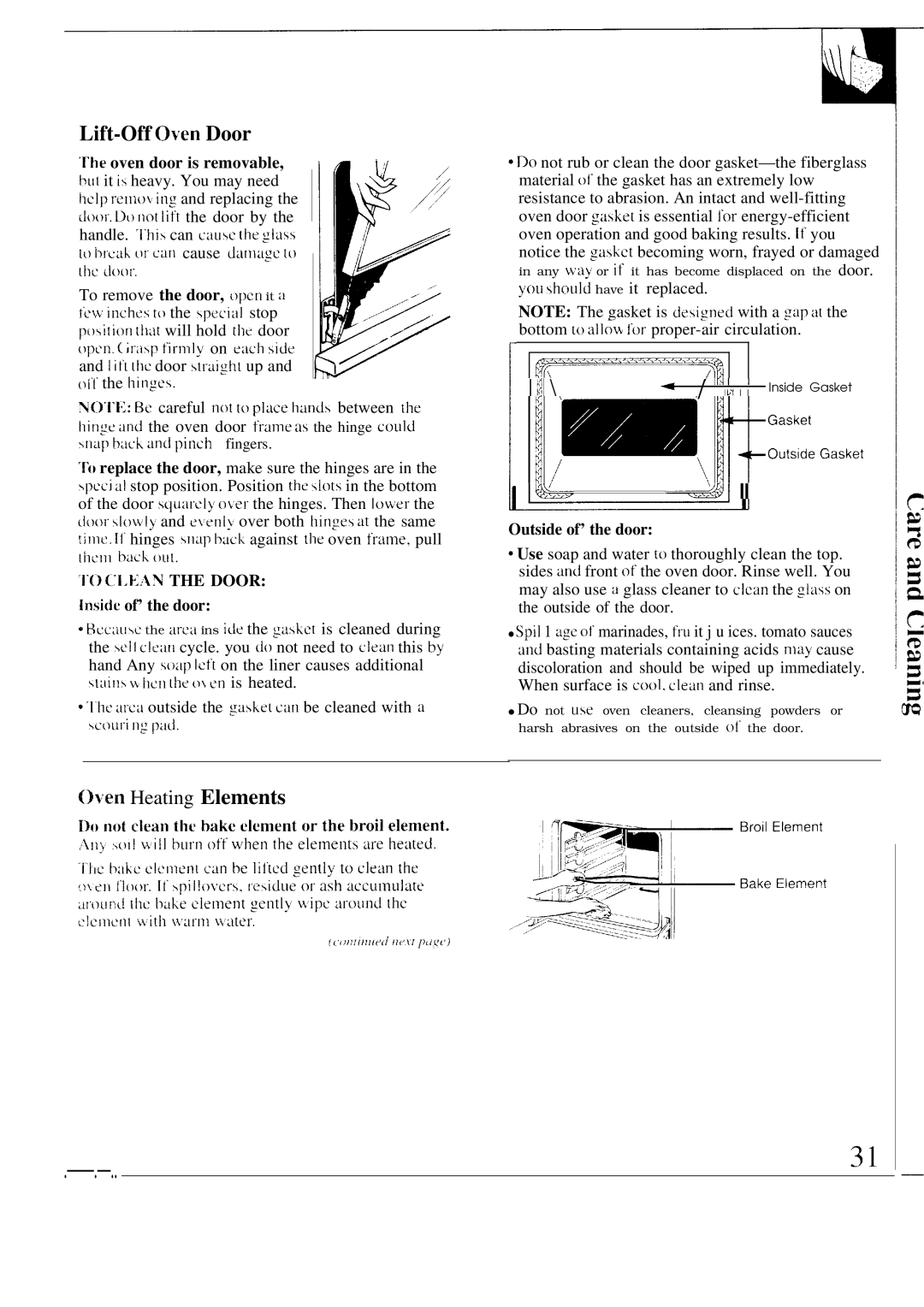 GE 164 D2966P073, 49-8549 warranty Lift-Off hen Door, Oven Heating Elements, Inside of’ the door, Outside of’ the door 