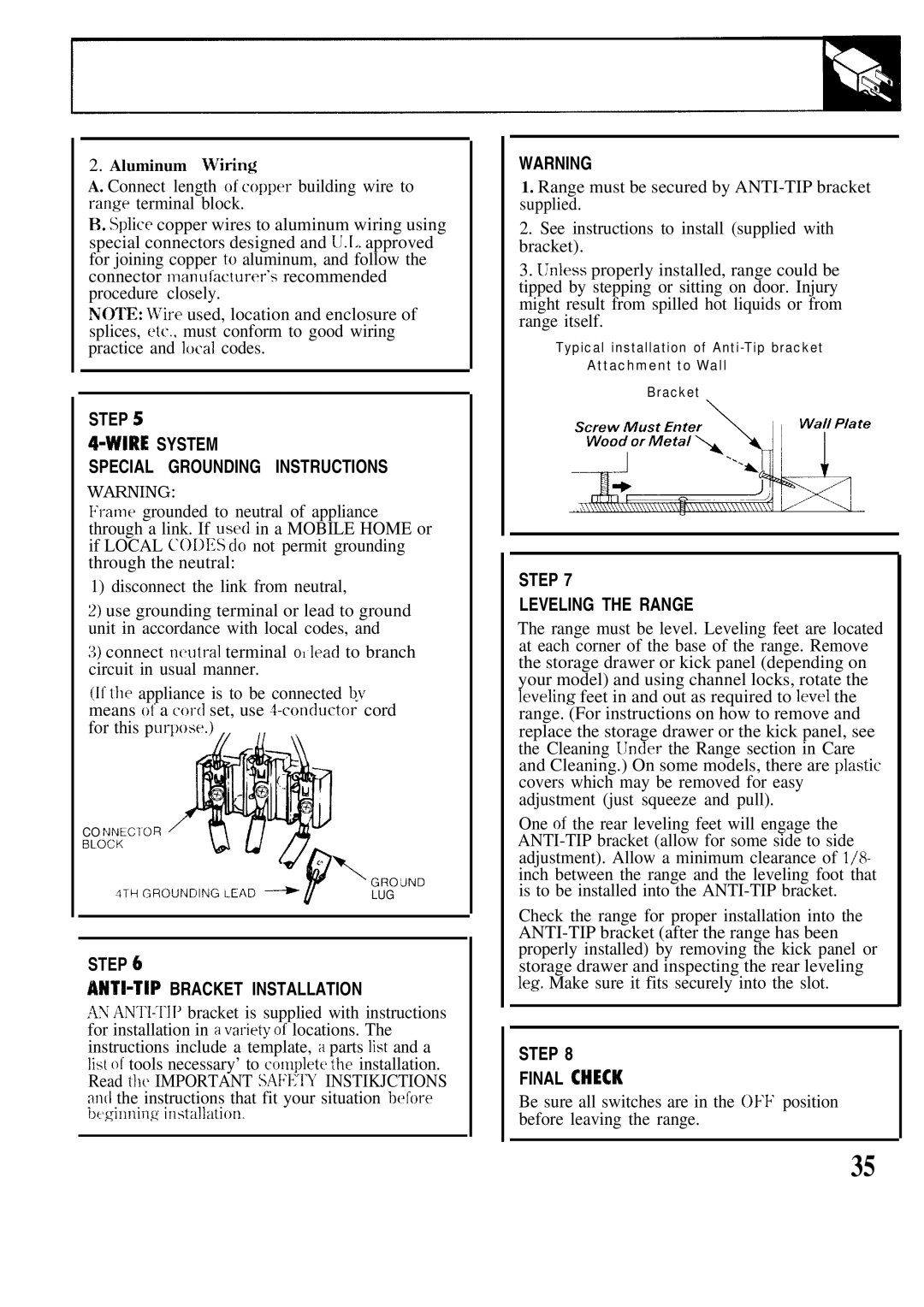 GE 164 D2966P073, 49-8549 warranty Step Wire System Special Grounding Instructions, Aluminum lViring 