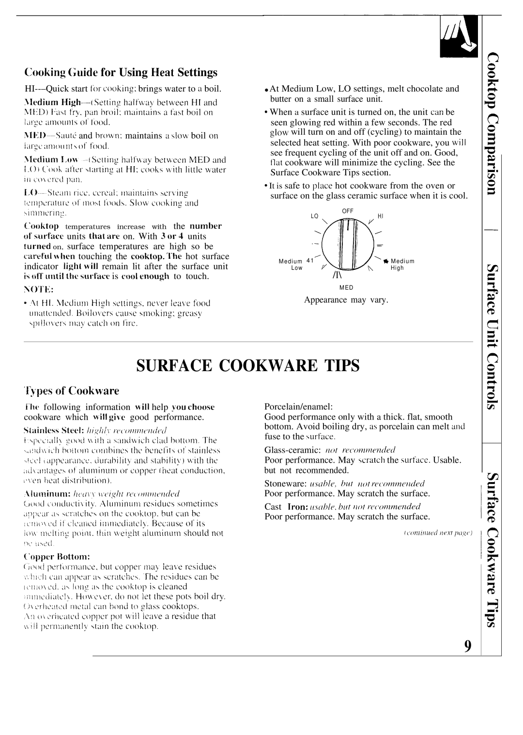 GE 164 D2966P073, 49-8549 warranty Surface Cookware Tips, Goking Guide for Using Heat Settings 