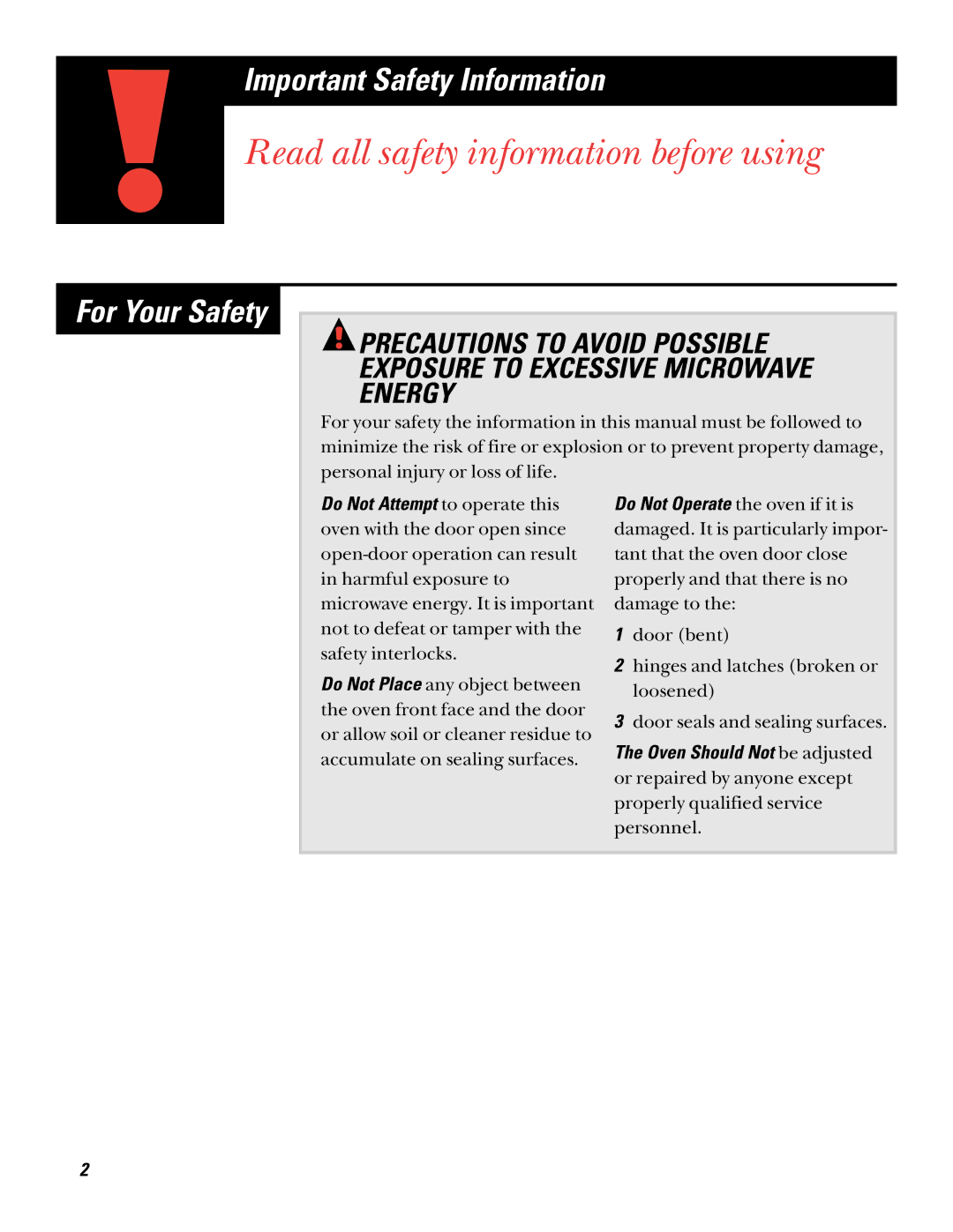 GE 49-8697, 164D2966P212 warranty Read all safety information before using, For Your Safety 