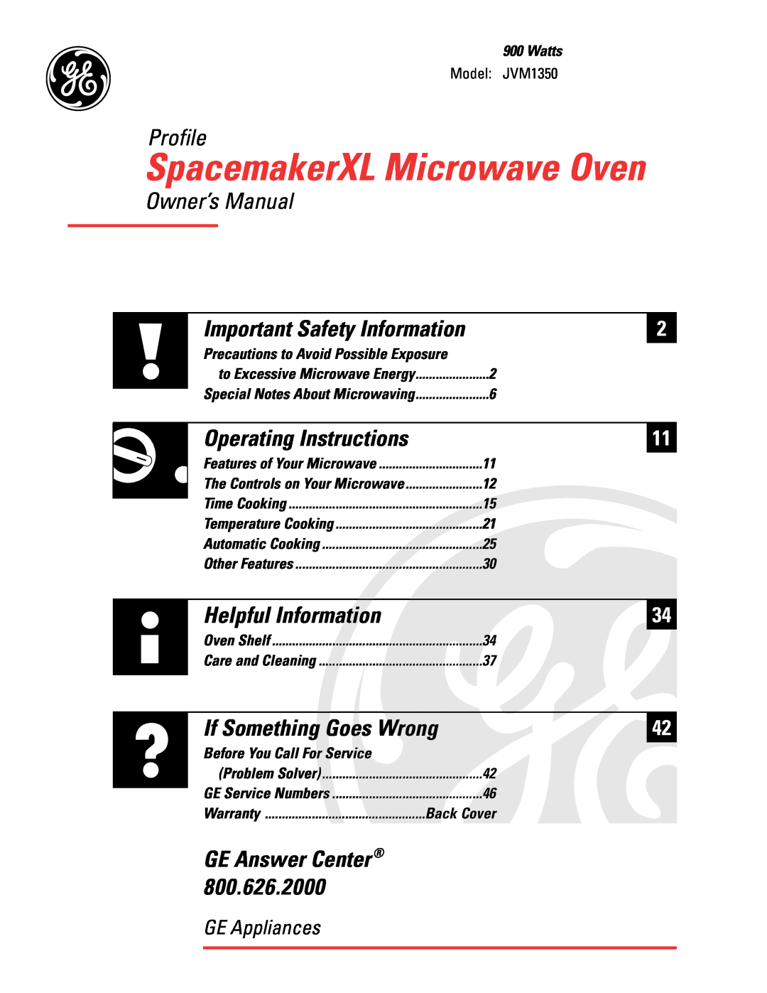 GE 164D2966P212 warranty SpacemakerXL Microwave Oven, Profile, Operating Instructions, Helpful Information, GE Appliances 