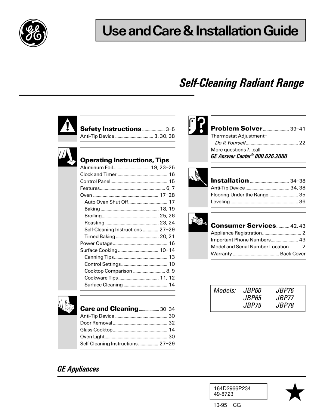 GE 4164D2966P234, 49-8723 warranty UseandCare& Installation Guide 