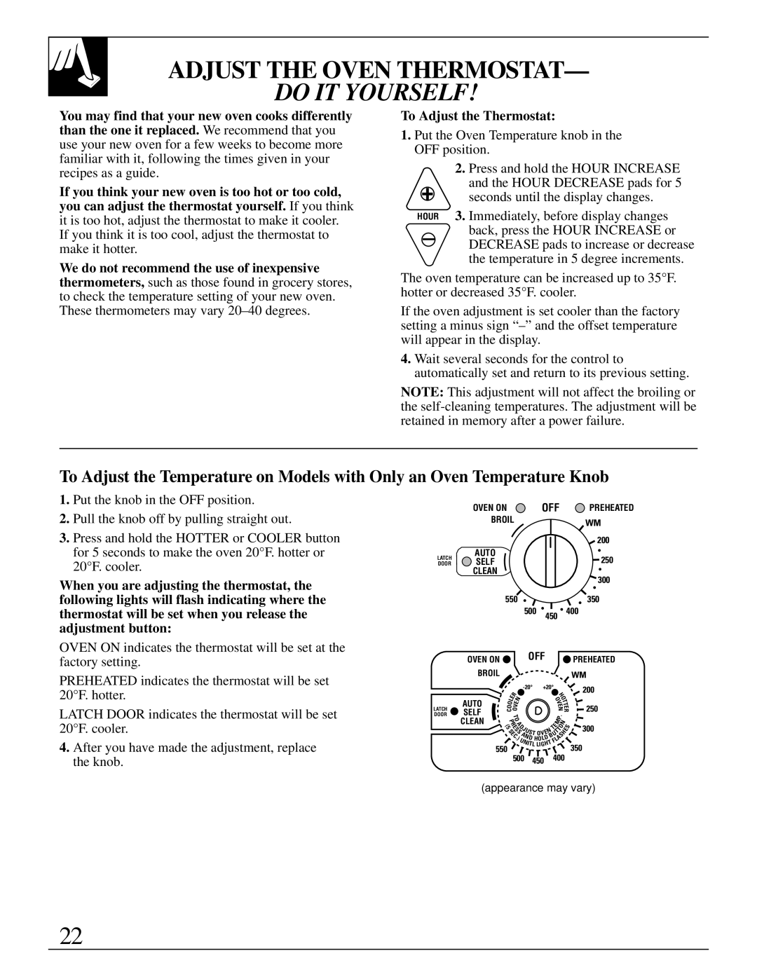 GE 49-8723, 4164D2966P234 warranty Adjust the Oven Thermostat, Do IT Yourself 