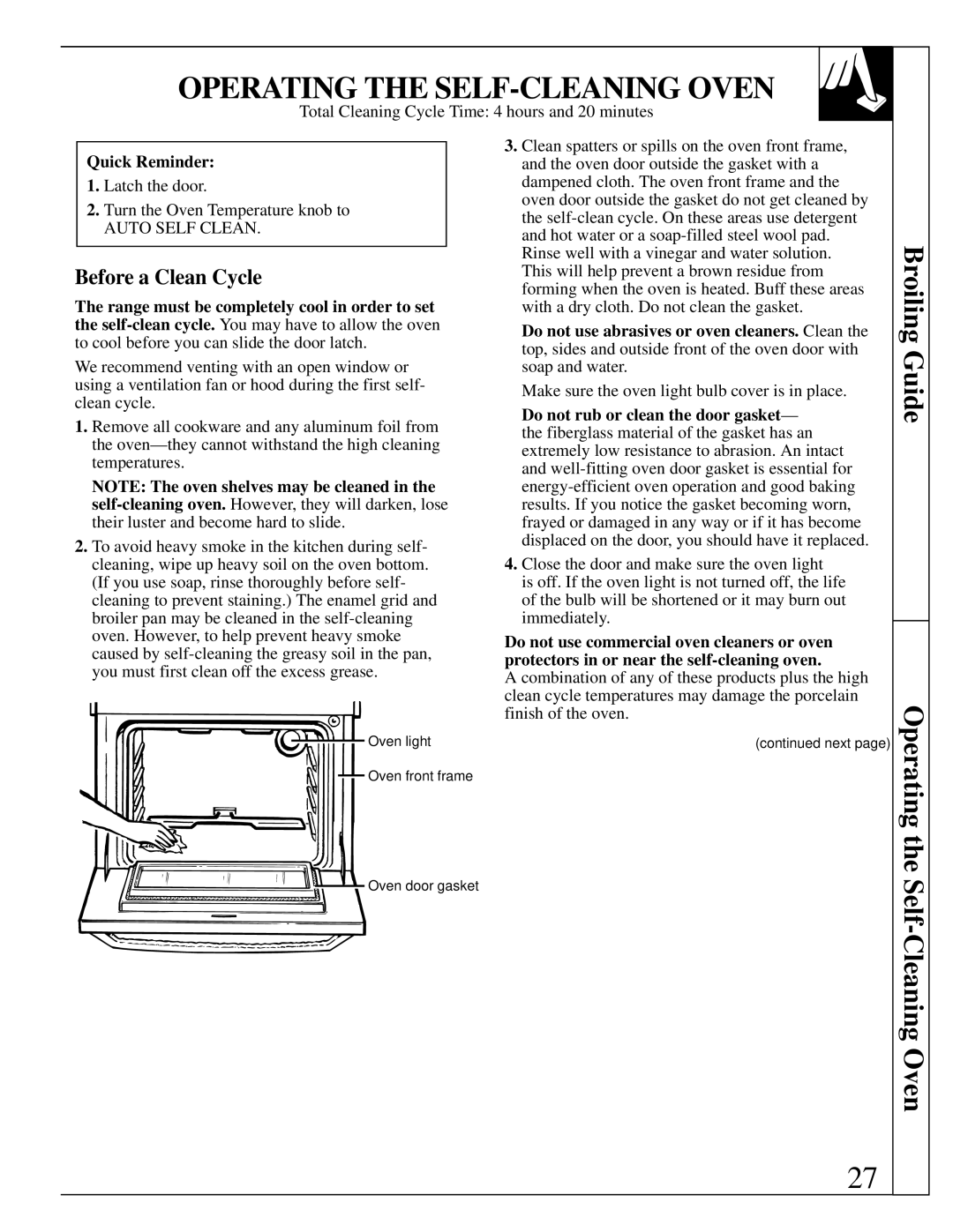 GE 4164D2966P234, 49-8723 Operating the SELF-CLEANING Oven, Broiling Guide, Self-Cleaning Oven, Before a Clean Cycle 