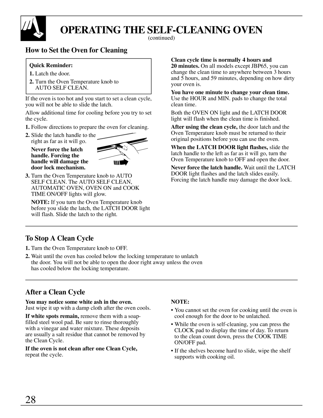 GE 49-8723, 4164D2966P234 warranty How to Set the Oven for Cleaning, To Stop a Clean Cycle, After a Clean Cycle 