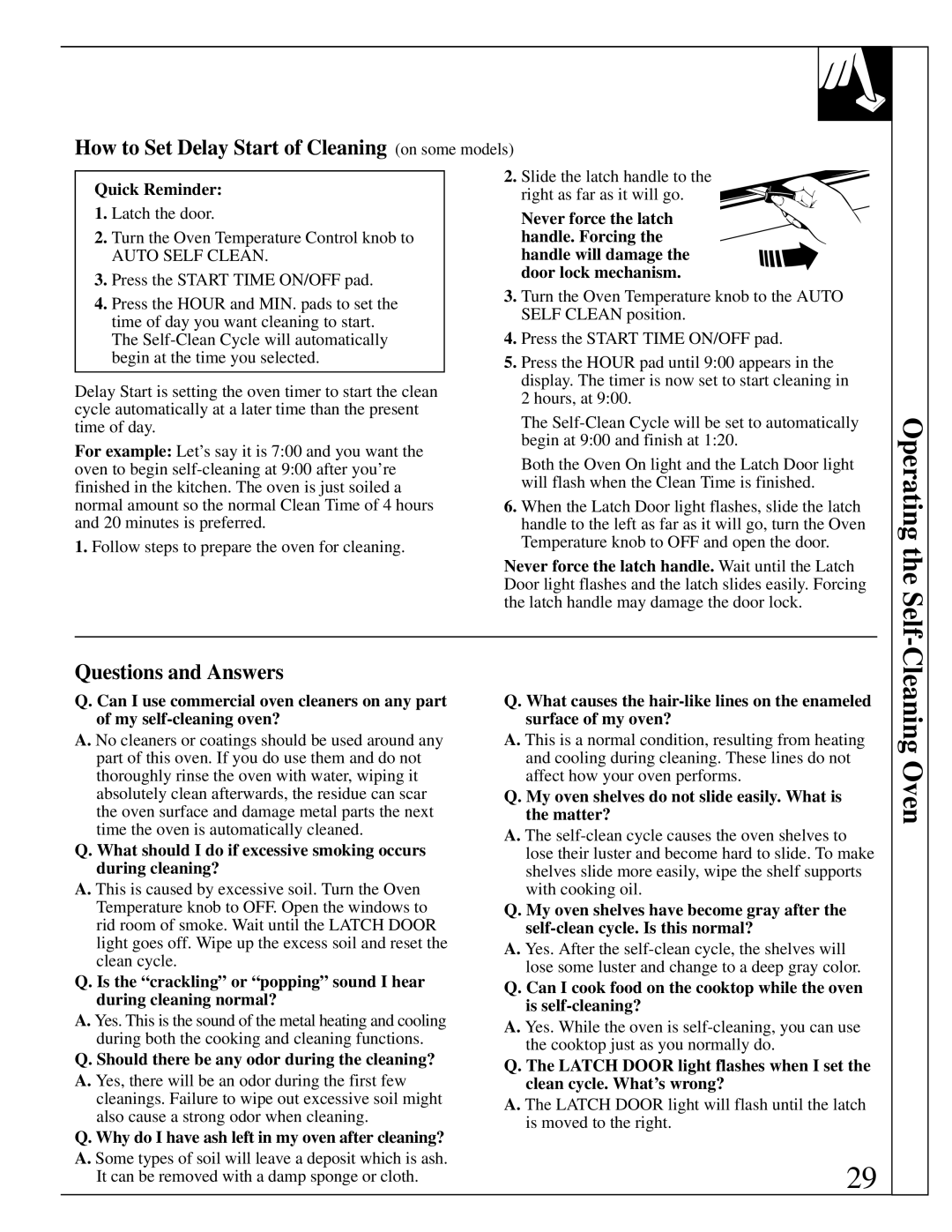 GE 4164D2966P234, 49-8723 warranty Operating the Self, Cleaning Oven, How to Set Delay Start of Cleaning on some models 