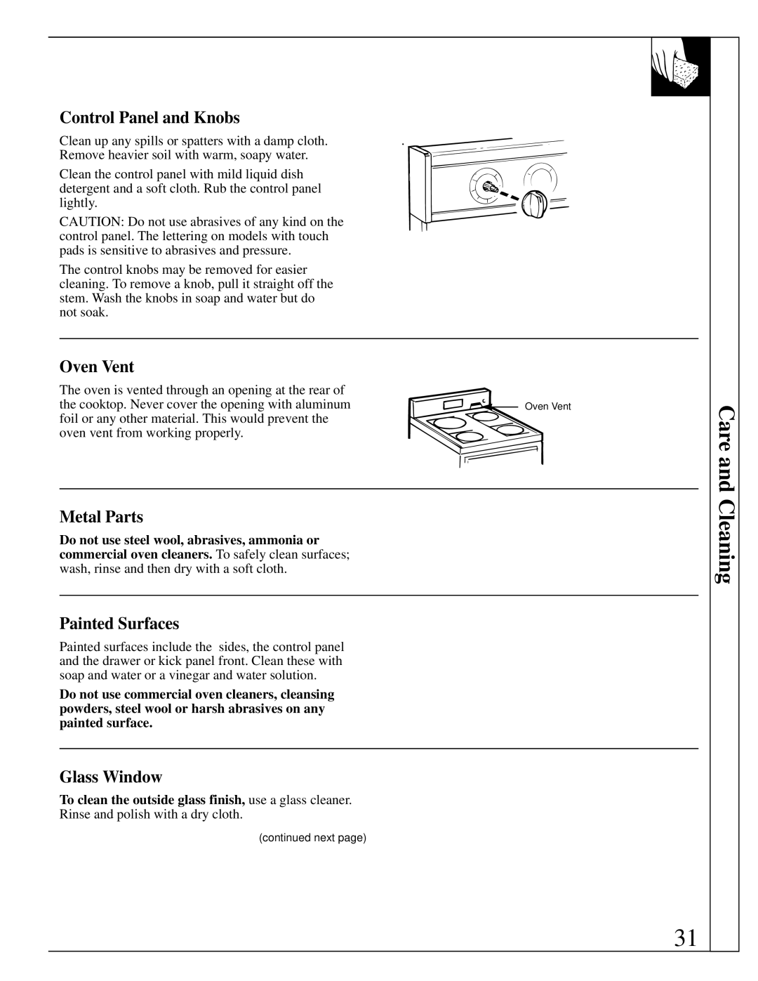 GE 4164D2966P234, 49-8723 warranty Control Panel and Knobs, Oven Vent, Metal Parts, Painted Surfaces, Glass Window 