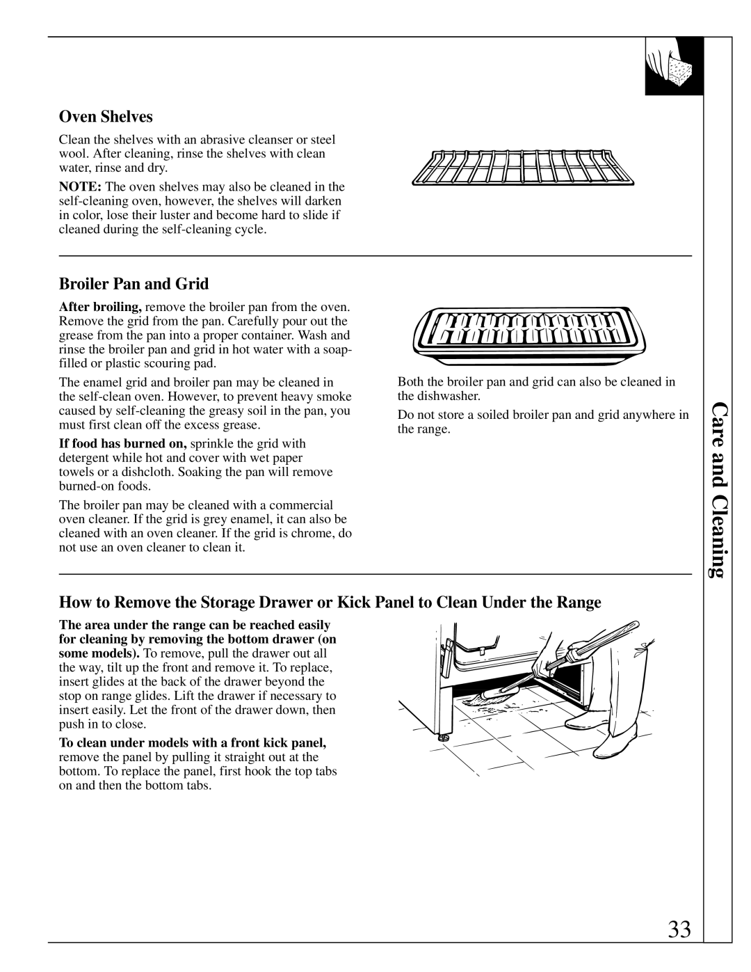 GE 4164D2966P234, 49-8723 warranty Care and Cleaning, Broiler Pan and Grid 