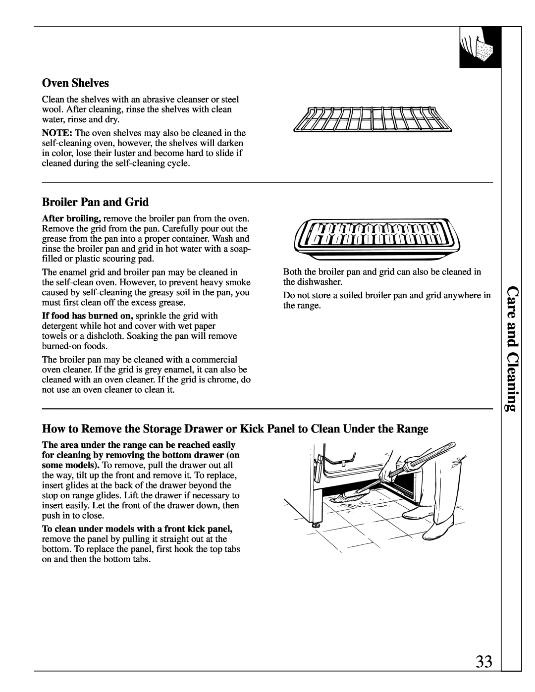 GE 4164D2966P234, 49-8723 warranty Care and Cleaning, Broiler Pan and Grid, Oven Shelves 