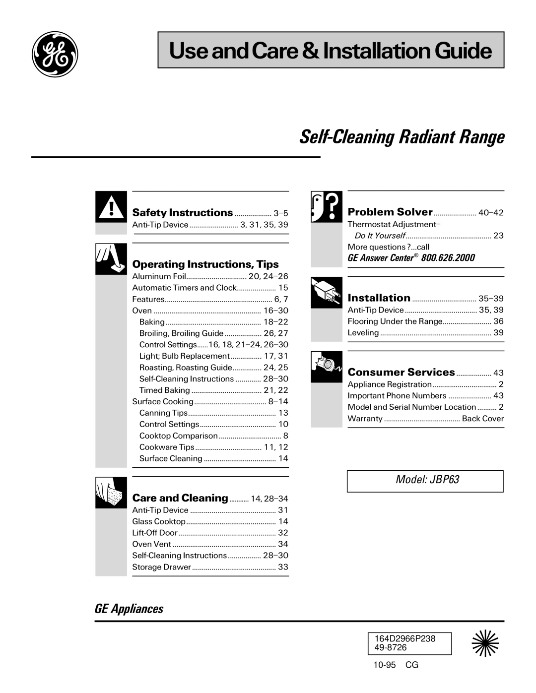 GE 164D2966P238, 49-8726 warranty UseandCare& Installation Guide 