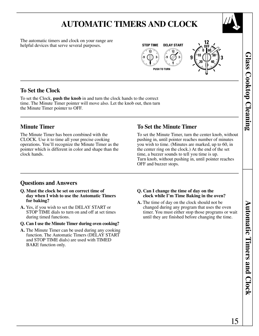 GE 164D2966P238, 49-8726 Automatic Timers and Clock, To Set the Clock, To Set the Minute Timer, Questions and Answers 