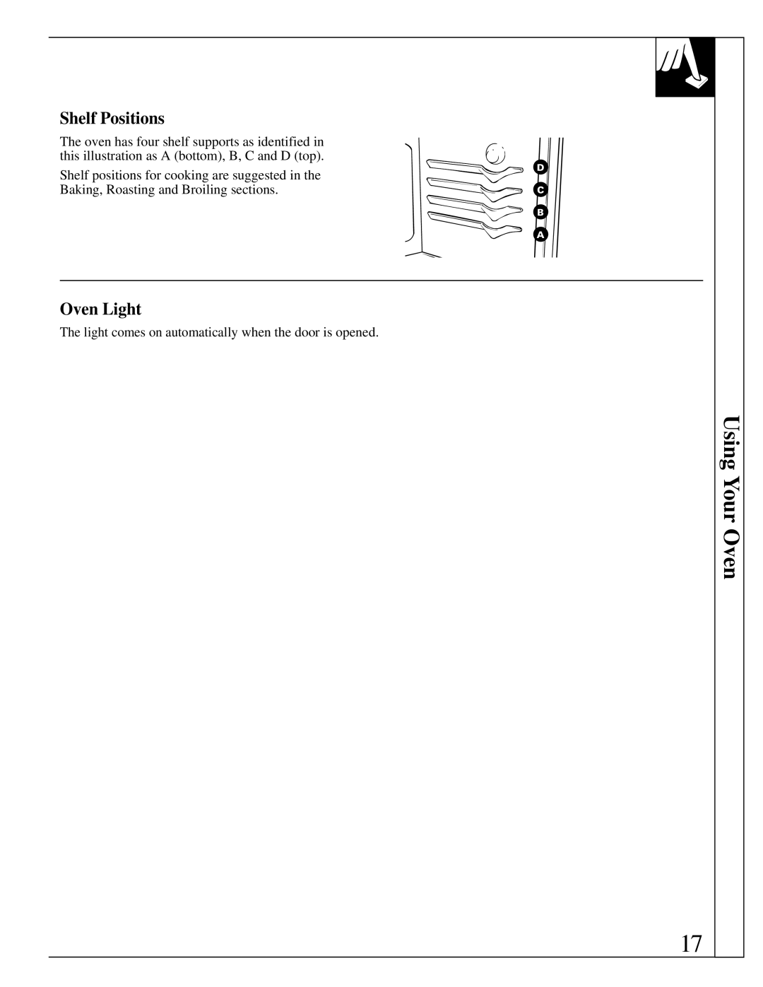 GE 164D2966P238, 49-8726 warranty Shelf Positions, Oven Light 