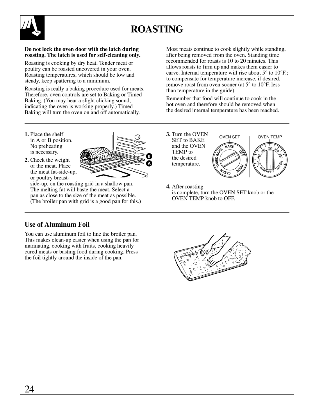 GE 49-8726, 164D2966P238 warranty Roasting, Use of Aluminum Foil 