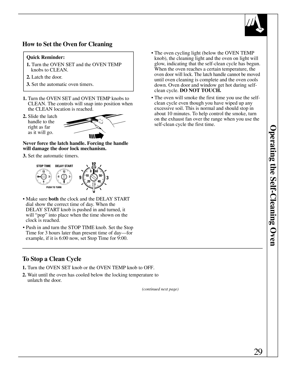 GE 164D2966P238, 49-8726 warranty How to Set the Oven for Cleaning, Self, To Stop a Clean Cycle 