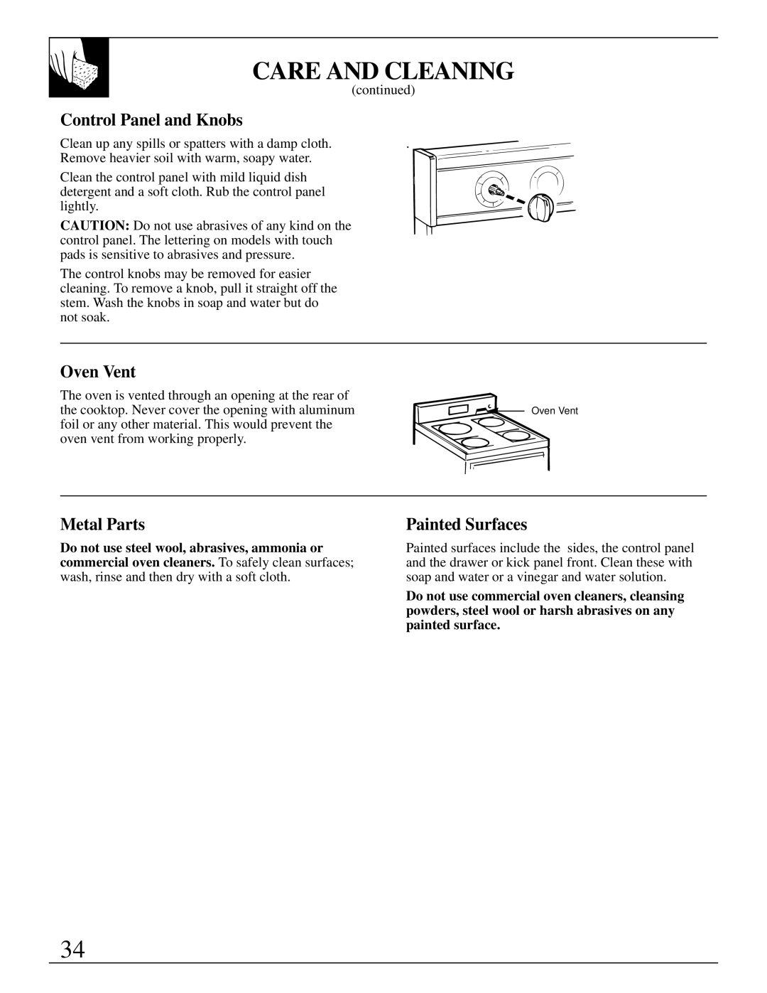 GE 49-8726, 164D2966P238 warranty Control Panel and Knobs, Oven Vent, Metal Parts, Painted Surfaces 