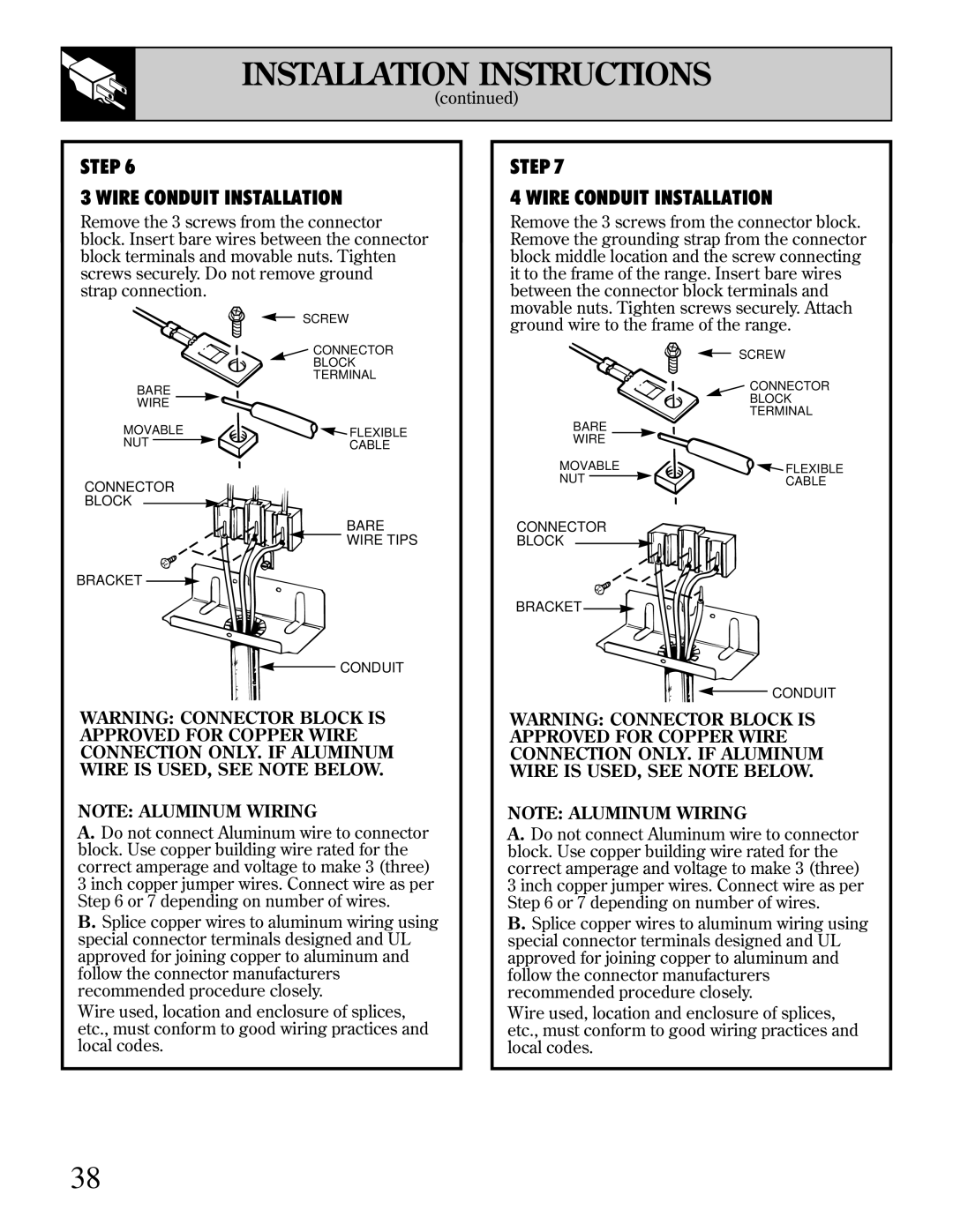 GE 49-8726, 164D2966P238 warranty Step Wire Conduit Installation 