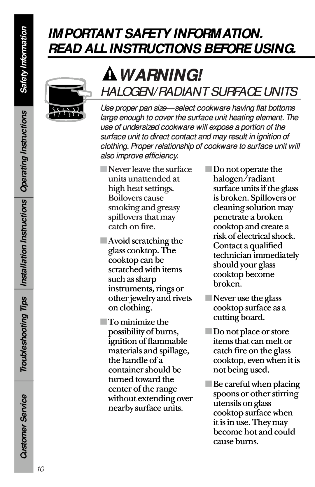 GE 49-8779, 164D3333P033 manual Halogen/Radiant Surface Units, Instructions Safety Information 