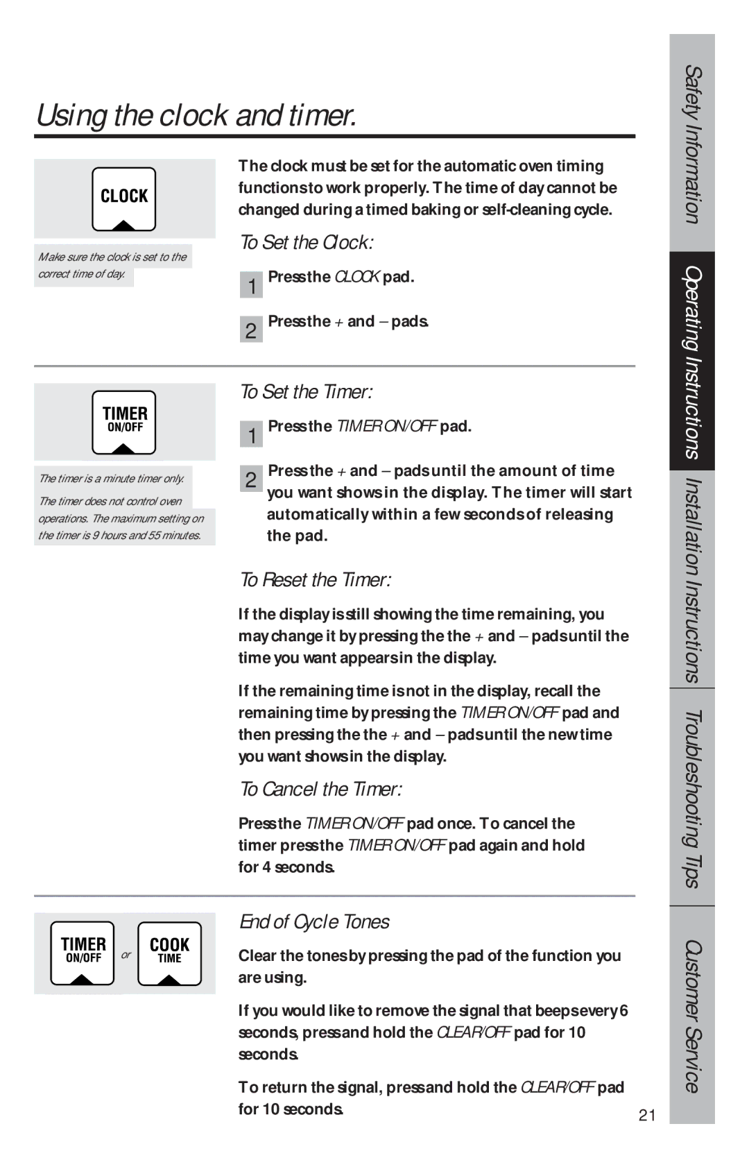 GE 164D3333P034, 49-8780 manual Using the clock and timer 