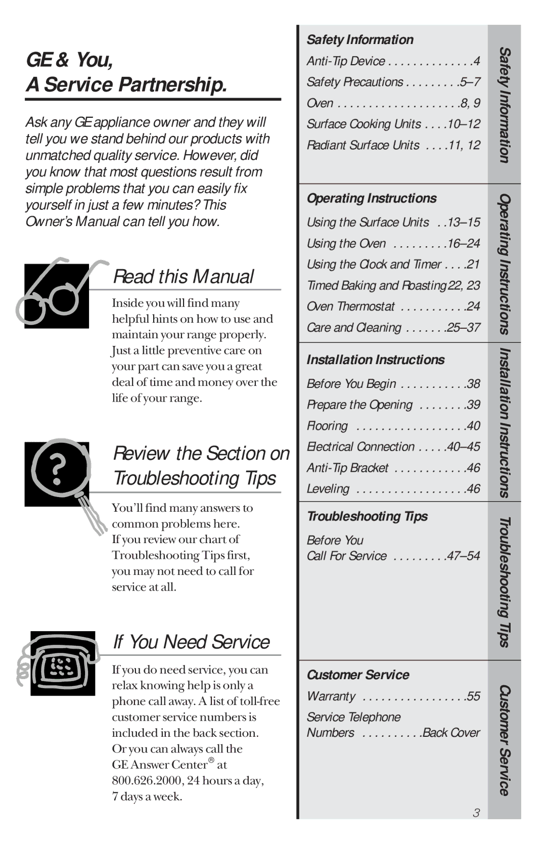 GE 164D3333P034, 49-8780 manual GE & You Service Partnership 