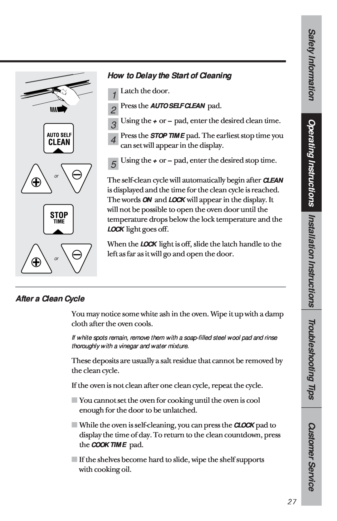 GE 164D3333P034 manual How to Delay the Start of Cleaning, Safety Information Operating Instructions, After a Clean Cycle 
