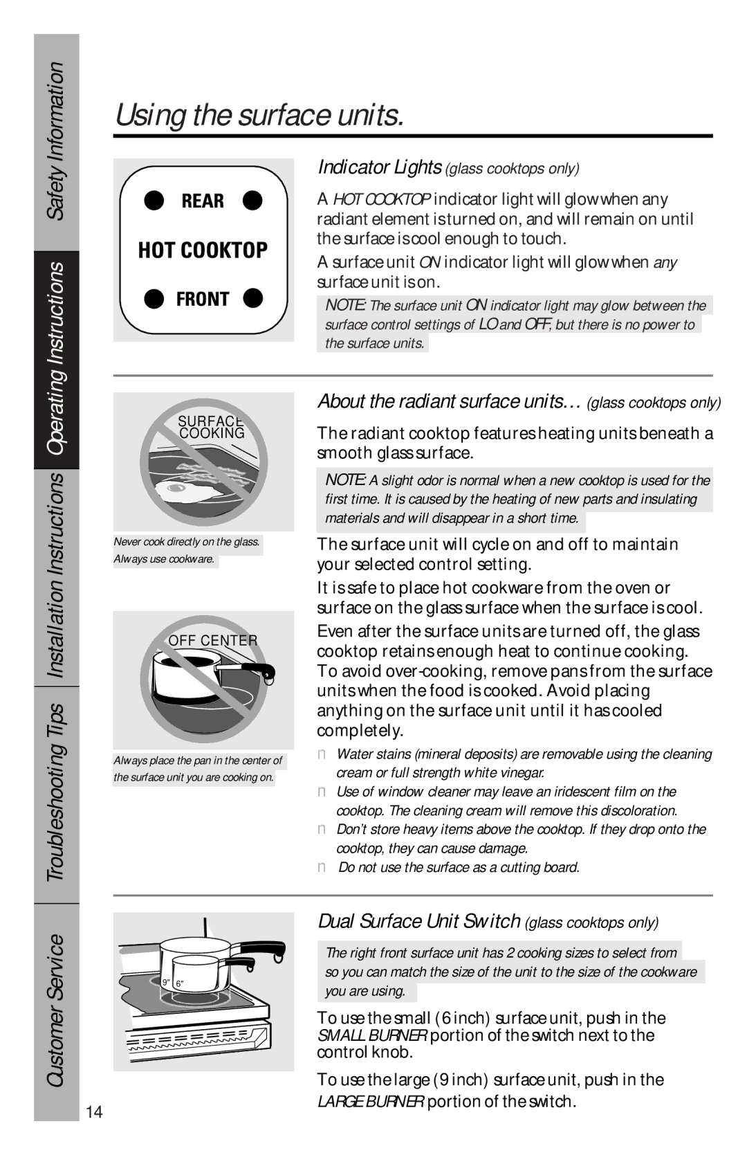 GE 49-8827, 164D3333P069 Dual Surface Unit Switch glass cooktops only, Do not use the surface as a cutting board 