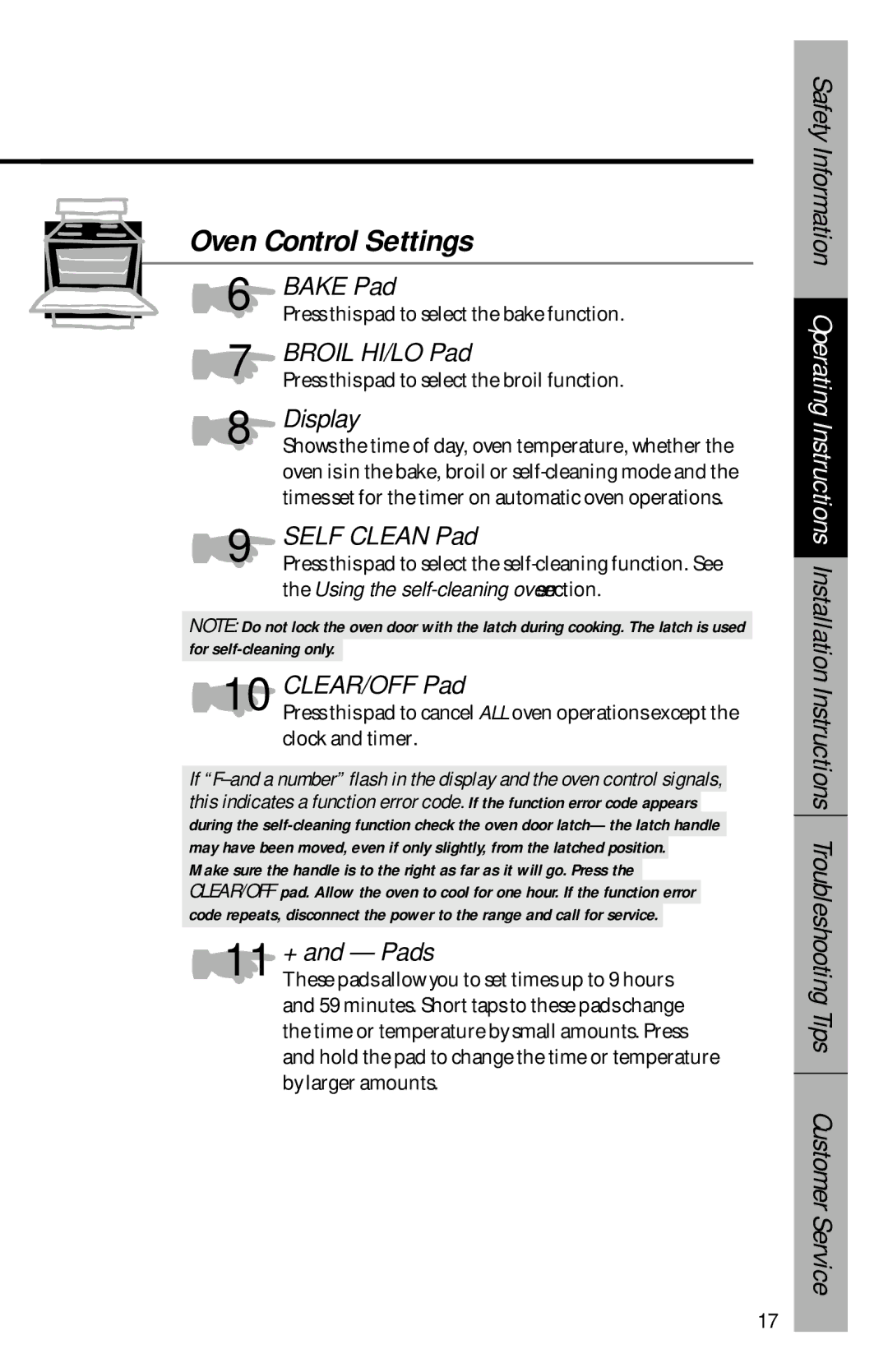 GE 164D3333P069, 49-8827 owner manual Oven Control Settings, Using the self-cleaning oven section 