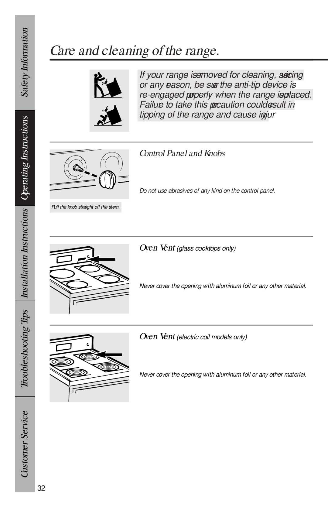 GE 49-8827, 164D3333P069 owner manual Care and cleaning of the range, Control Panel and Knobs 