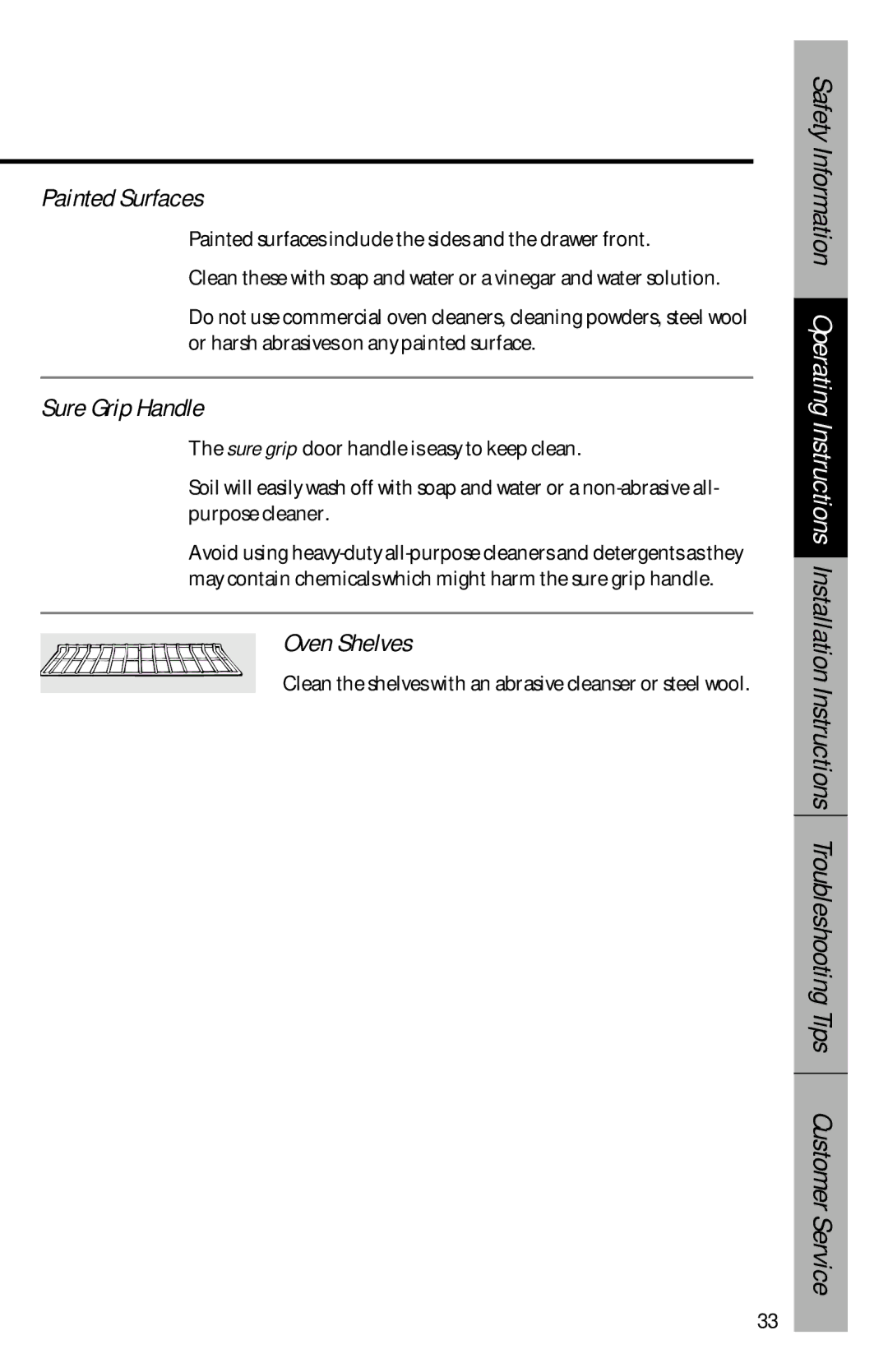 GE 164D3333P069, 49-8827 owner manual Painted Surfaces, Sure Grip Handle, Oven Shelves 