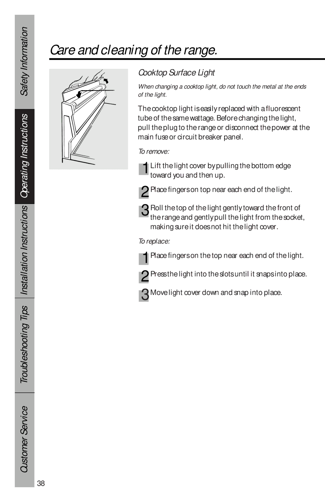 GE 49-8827, 164D3333P069 owner manual Cooktop Surface Light, To remove, To replace 