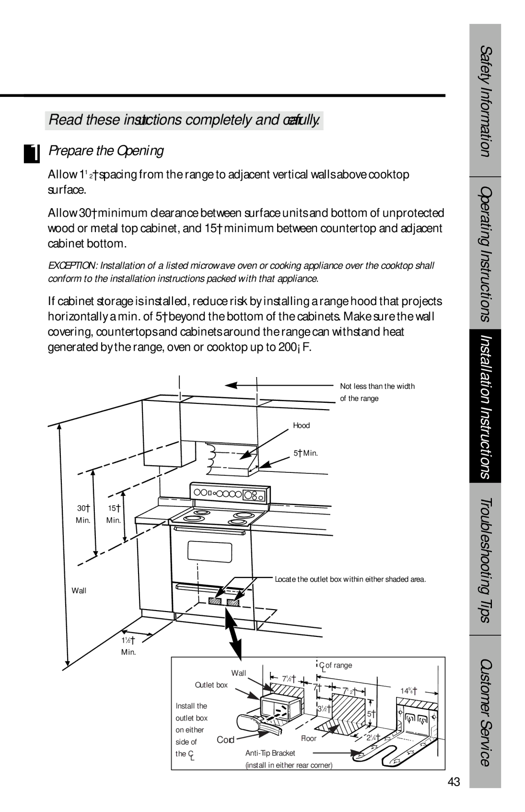 GE 164D3333P069, 49-8827 owner manual Prepare the Opening 