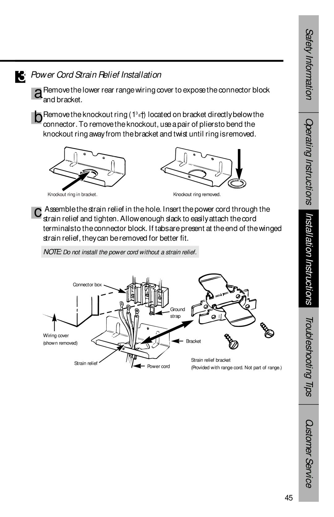 GE 164D3333P069, 49-8827 Power Cord Strain Relief Installation, Strain relief, they can be removed for better fit 