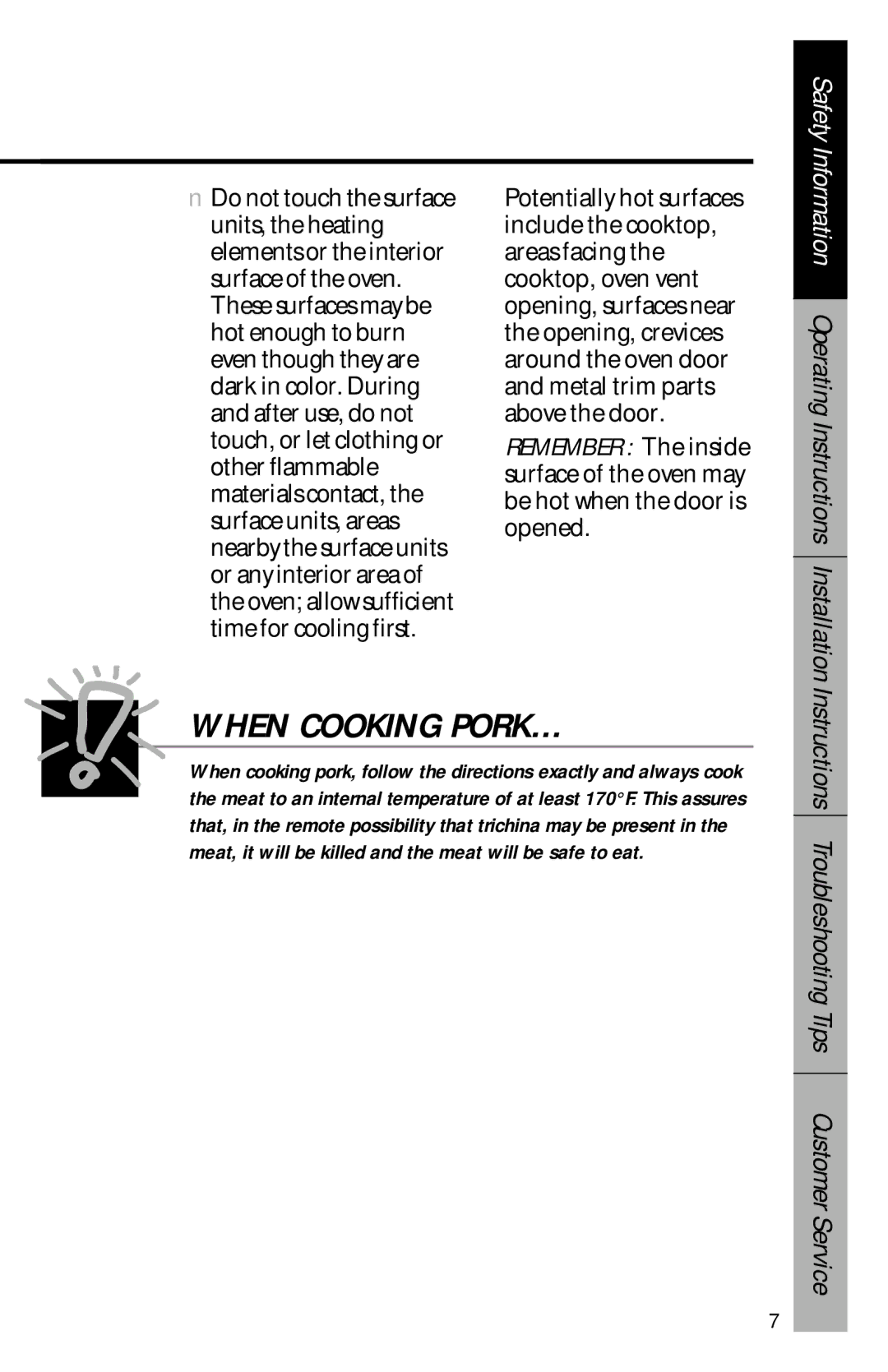 GE 164D3333P069, 49-8827 owner manual When Cooking PORK… 