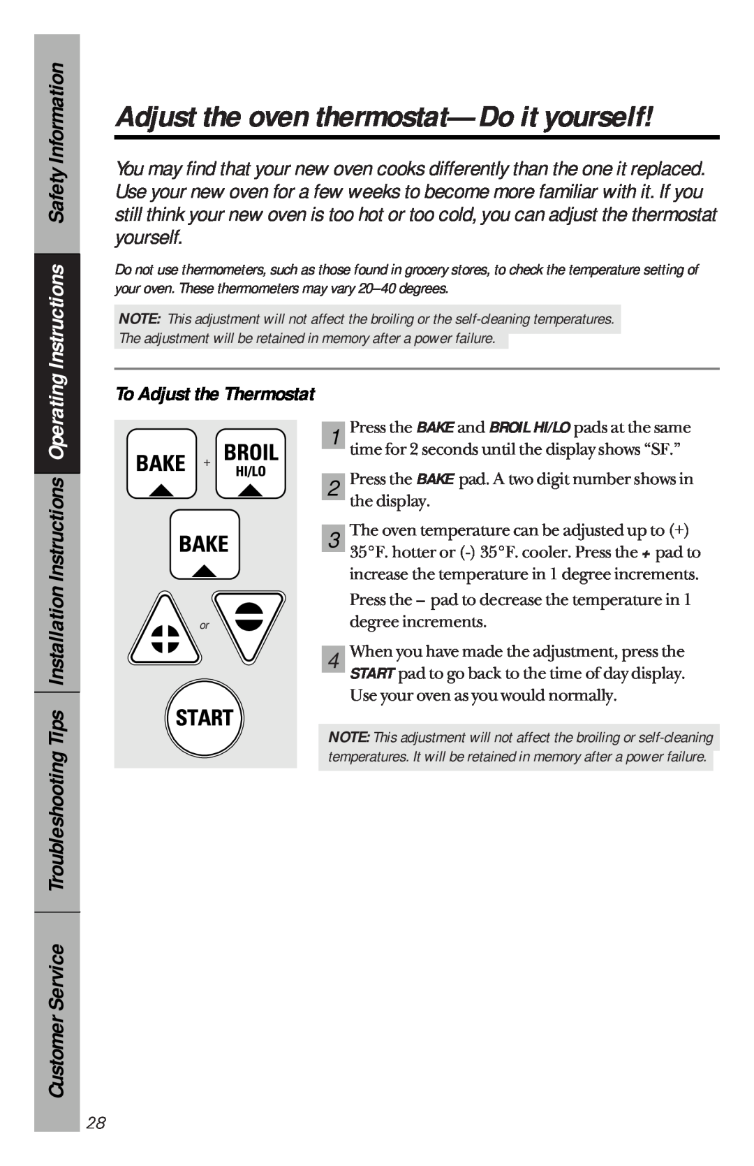 GE 49-8827 owner manual Adjust the oven thermostat-Doit yourself, Instructions Safety Information, To Adjust the Thermostat 