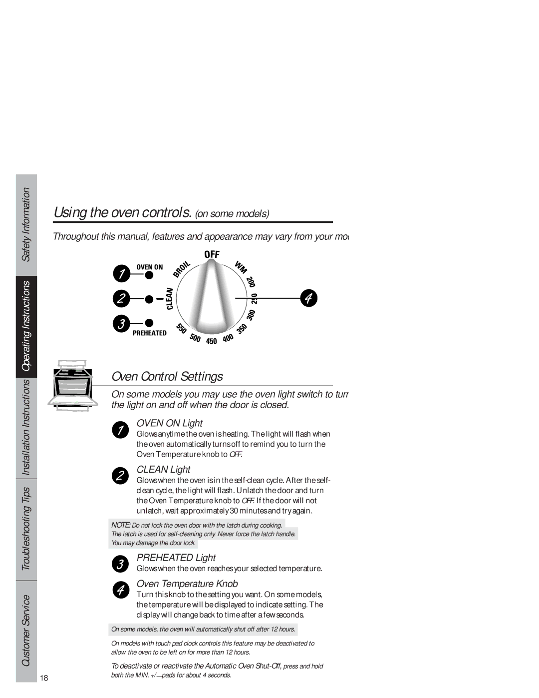 GE 49-8927, 164D3333P159 Using the oven controls. on some models, Allow the oven to be left on for more than 12 hours 