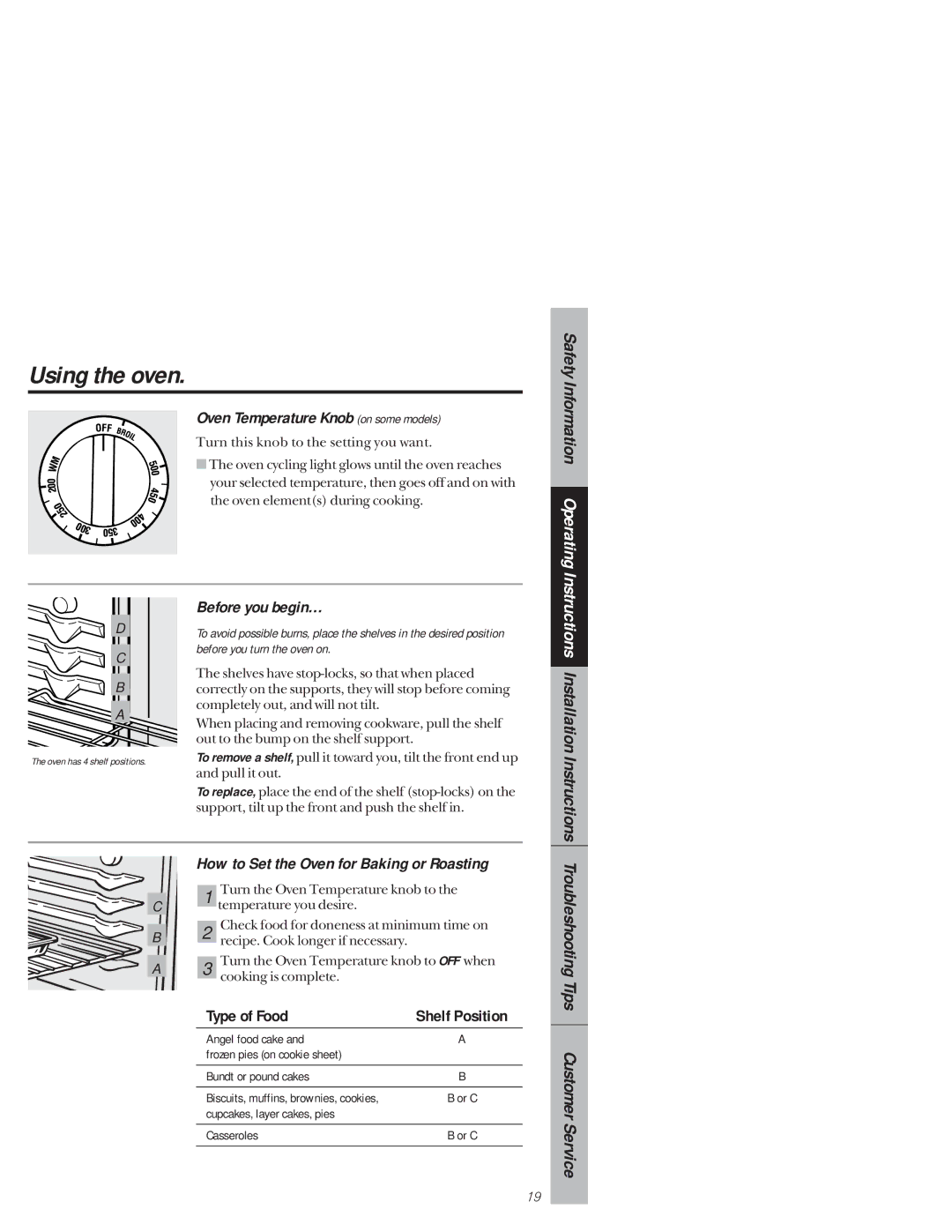 GE 164D3333P159, 49-8927 owner manual Using the oven, Oven Temperature Knob on some models, Before you begin… 