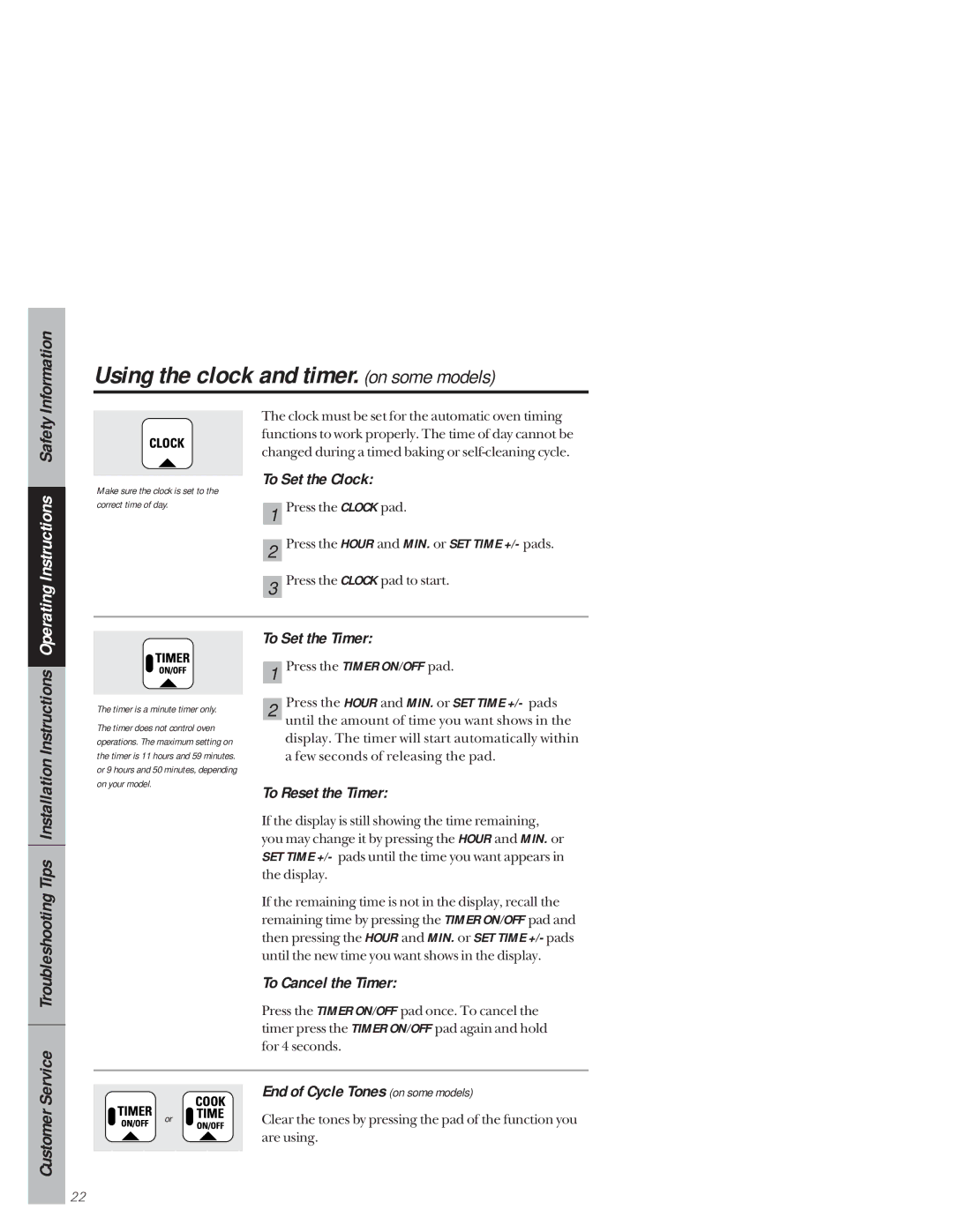 GE 49-8927, 164D3333P159 owner manual Using the clock and timer. on some models 