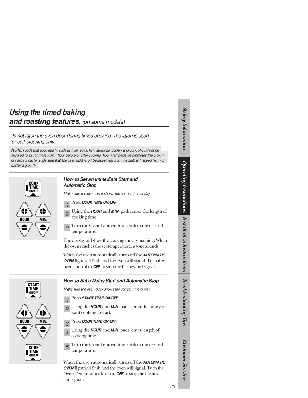 GE 164D3333P159 Using the timed baking Roasting features. on some models, How to Set an Immediate Start Automatic Stop 