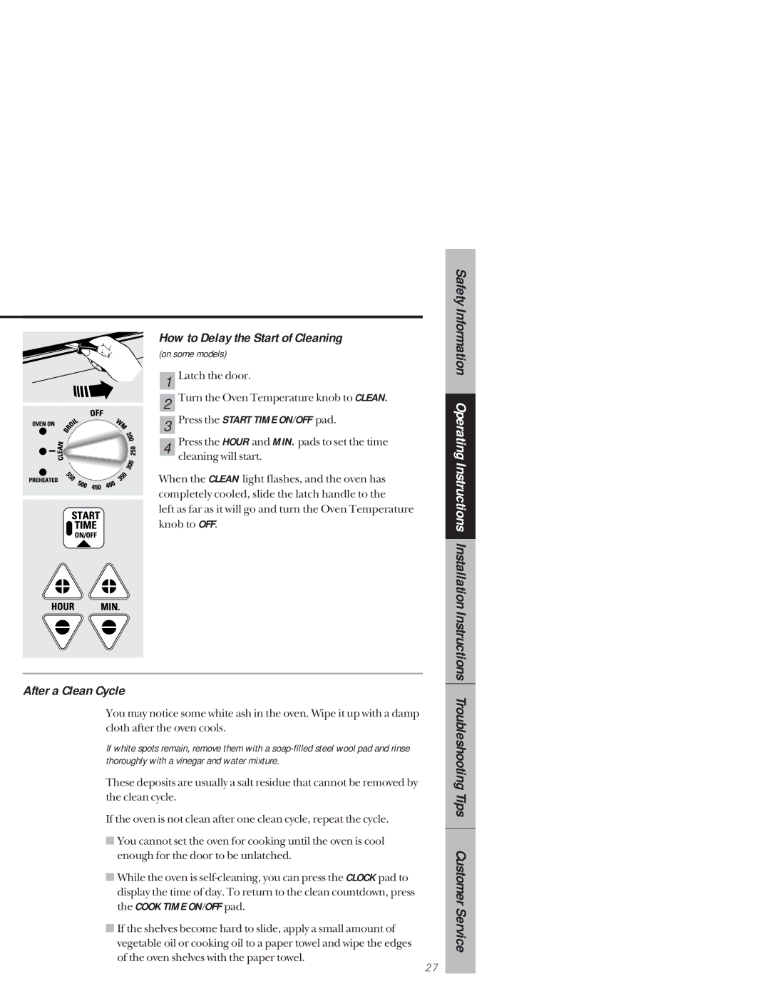 GE 164D3333P159, 49-8927 How to Delay the Start of Cleaning, After a Clean Cycle, Press the Start Time ON/OFF pad 